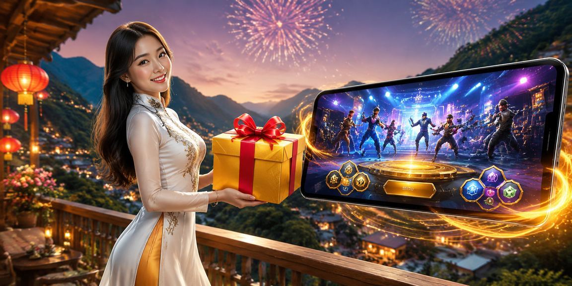 Người chơi tại Sapa trải nghiệm trò chơi trực tuyến trên thiết bị di động với trang phục áo dài truyền thống